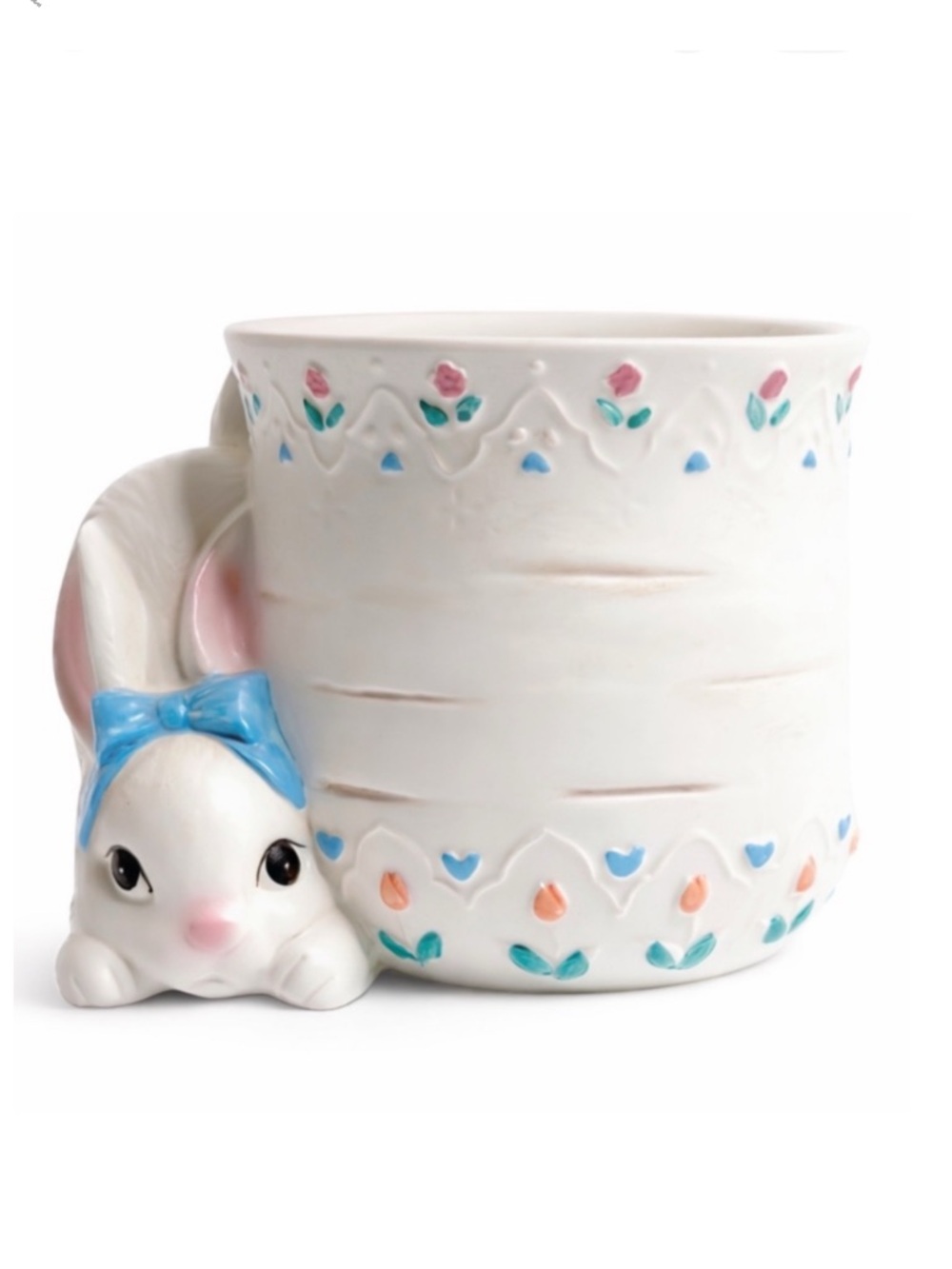 Vintage Easter Bunny Planter Ceramic Cottagecore Floral Rabbit Mervyn’s - Picture 3 of 8